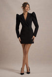 Landon Black Tailored Blazer Mini Dress With Puff Sleeves