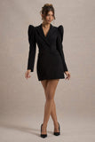 Landon Black Tailored Blazer Mini Dress With Puff Sleeves