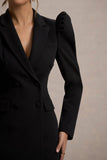 Landon Black Tailored Blazer Mini Dress With Puff Sleeves