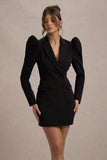 Landon Black Tailored Blazer Mini Dress With Puff Sleeves