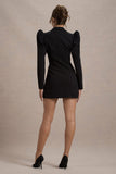 Landon Black Tailored Blazer Mini Dress With Puff Sleeves