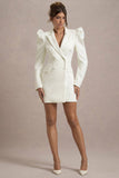 Landon Off-White Tailored Blazer Mini Dress With Puff Sleeves