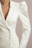 Landon Off-White Tailored Blazer Mini Dress With Puff Sleeves