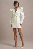 Landon Off-White Tailored Blazer Mini Dress With Puff Sleeves