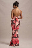Kelila Red Floral Print Strappy Open-Back Split Maxi Dress