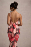 Kelila Red Floral Print Strappy Open-Back Split Maxi Dress