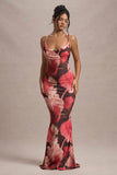 Kelila Red Floral Print Strappy Open-Back Split Maxi Dress