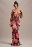 Kelila Red Floral Print Strappy Open-Back Split Maxi Dress