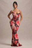 Kelila Red Floral Print Strappy Open-Back Split Maxi Dress