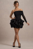Regatta Black Asymmetric Mesh Sleeve Ruffle Mini Dress