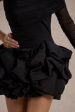 Regatta Black Asymmetric Mesh Sleeve Ruffle Mini Dress