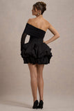 Regatta Black Asymmetric Mesh Sleeve Ruffle Mini Dress