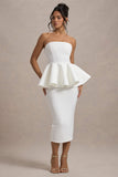 First Dance White Bandeau Peplum Midi Dress
