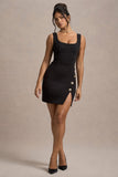 Suzanne Black Scoop-Neck Mini Dress With Split Skirt