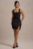 Suzanne Black Scoop-Neck Mini Dress With Split Skirt