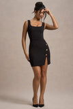 Suzanne Black Scoop-Neck Mini Dress With Split Skirt