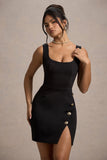Suzanne Black Scoop-Neck Mini Dress With Split Skirt