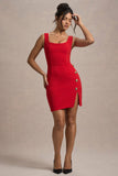 Suzanne Red Scoop-Neck Mini Dress With Split Skirt