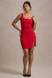 Suzanne Red Scoop-Neck Mini Dress With Split Skirt