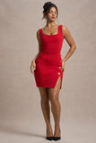 Suzanne Red Scoop-Neck Mini Dress With Split Skirt