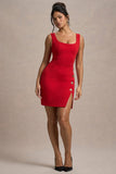 Suzanne Red Scoop-Neck Mini Dress With Split Skirt