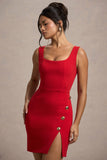 Suzanne Red Scoop-Neck Mini Dress With Split Skirt