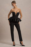 Idaho Black Sweetheart Corset Jumpsuit With Satin Peplum