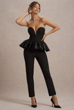 Idaho Black Sweetheart Corset Jumpsuit With Satin Peplum