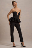 Idaho Black Sweetheart Corset Jumpsuit With Satin Peplum