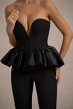 Idaho Black Sweetheart Corset Jumpsuit With Satin Peplum