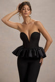 Idaho Black Sweetheart Corset Jumpsuit With Satin Peplum