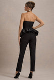 Idaho Black Sweetheart Corset Jumpsuit With Satin Peplum