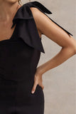 Orilla Black One-Shoulder Wide-Leg Jumpsuit With Bow