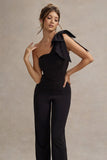 Orilla Black One-Shoulder Wide-Leg Jumpsuit With Bow