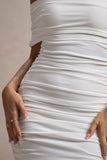 Tampa White Ruched Asymmetric Bardot Mini Dress