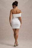 Tampa White Ruched Asymmetric Bardot Mini Dress