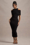 Lupine Black Mesh Bardot Bodycon Midi Dress