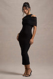 Lupine Black Mesh Bardot Bodycon Midi Dress