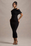Lupine Black Mesh Bardot Bodycon Midi Dress