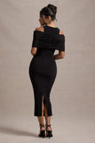 Lupine Black Mesh Bardot Bodycon Midi Dress