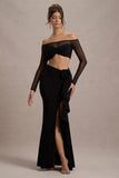 Kavi Black Ruched Split Maxi Skirt