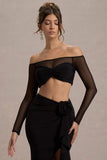Mei Black Mesh Bardot Crop Top