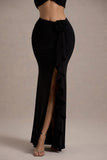 Kavi Black Ruched Split Maxi Skirt