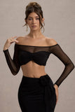 Mei Black Mesh Bardot Crop Top