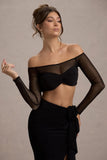 Mei Black Mesh Bardot Crop Top