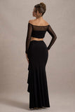 Kavi Black Ruched Split Maxi Skirt