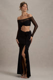 Kavi Black Ruched Split Maxi Skirt