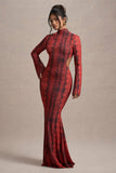 Arabia Red Snake Print High-Neck Cut-Out Maxi Dress