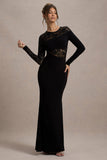Runway Black Lace Asymmetric Cut-Out Maxi Dress