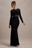 Runway Black Lace Asymmetric Cut-Out Maxi Dress